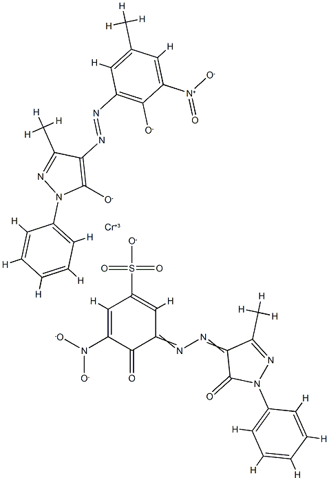 Chromate(2-), [2,4-dihydro-4-[(2-hydroxy-5-methyl-3-nitrophenyl)azo]-5-methyl-2-phenyl-3H-pyrazol-3-onato(2-)][3-[(4,5-dihydro-3-methyl-5-oxo-1-phenyl-1H-pyrazol-4-yl)azo]-4-hydroxy-5-nitrobenzenesulfonato(3-)]-, disodium 구조식 이미지