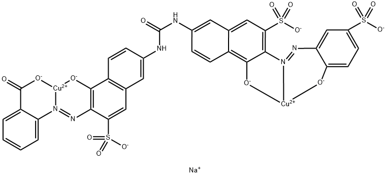 trisodium [mu-[2-[[1-hydroxy-6-[[[[5-hydroxy-6-[(2-hydroxy-5-sulphophenyl)azo]-7-sulpho-2-naphthyl]amino]carbonyl]amino]-3-sulpho-2-naphthyl]azo]benzoato(7-)]]dicuprate(3-) 구조식 이미지
