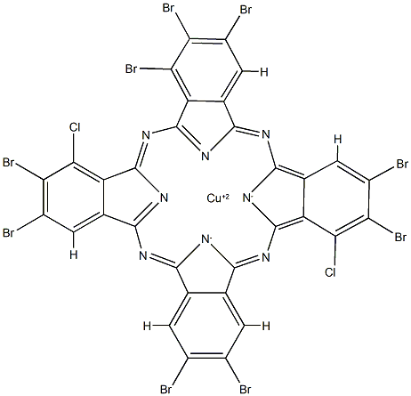 [1,2,3,9,10,16,17,23,24-nonabromo-11,25-dichloro-29H,31H-phthalocyaninato(2-)-N29,N30,N31,N32]copper 구조식 이미지