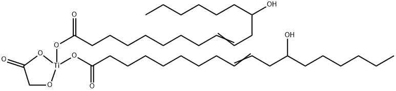 [hydroxyacetato(2-)-O1,O2]bis(12-hydroxyoleato-O1)titanium Structure