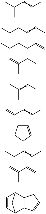 4,7-메타노-1H-인덴,3a,4,7,7a-테트라하이드로-,사이클로펜텐중합체,1-헥센,2-헥센,2-메틸-1,3-부타디엔,2-메틸-1-부텐,2-메틸-2-부텐,4-메틸-2-펜텐,1,3-펜타디엔및2-펜텐 구조식 이미지