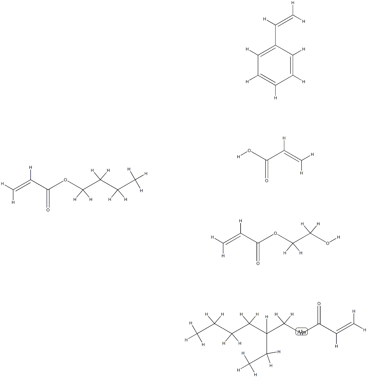 2-Propenoic acid, polymer with butyl 2-propenoate, ethenylbenzene, 2-ethylhexyl 2-propenoate and 2-hydroxyethyl 2-propenoate 구조식 이미지