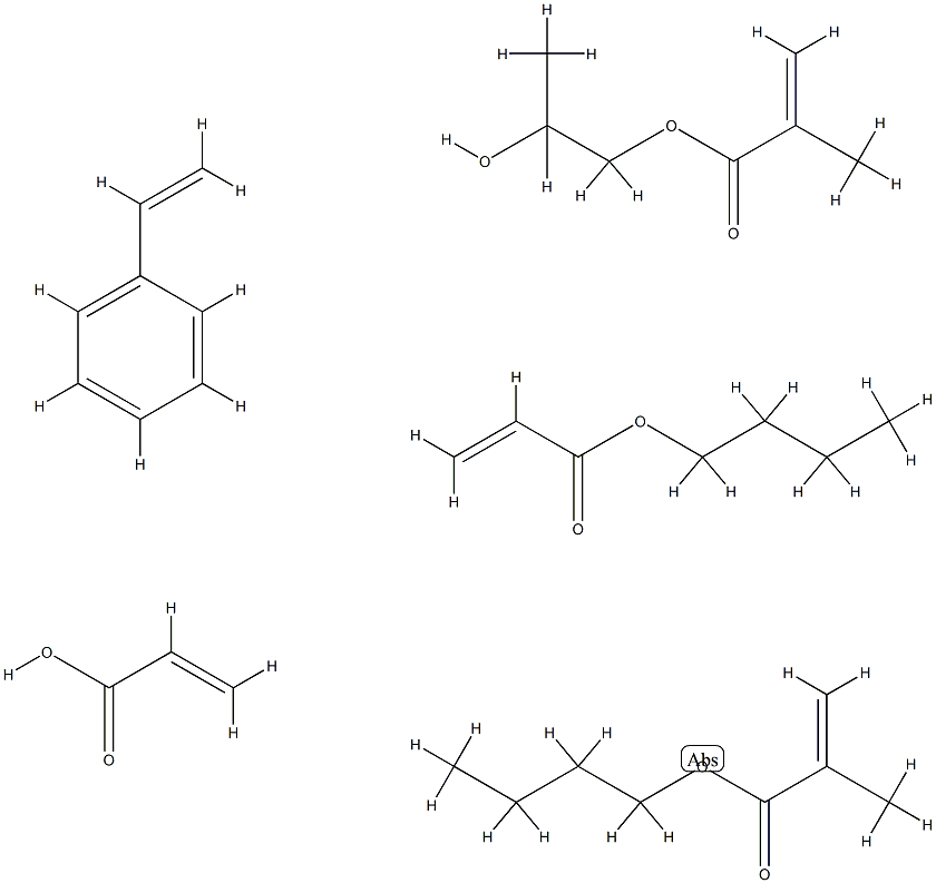 2-Propenoic acid, 2-methyl-, butyl ester, polymer with butyl 2-propenoate, ethenylbenzene, 1,2-propanediol mono(2-methyl-2-propenoate) and 2-propenoic acid 구조식 이미지
