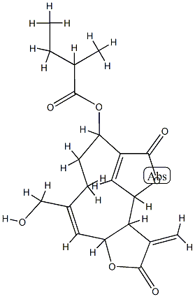 Butanoic acid, 2-methyl-, 2,3,3a,4,8,9,10,12a-octahydro-11-(hydroxymet hyl)-3-methylene-2,6-dioxo-6H-4,7-methenofuro(3,2-c)oxacycloundecin-8- yl ester Structure