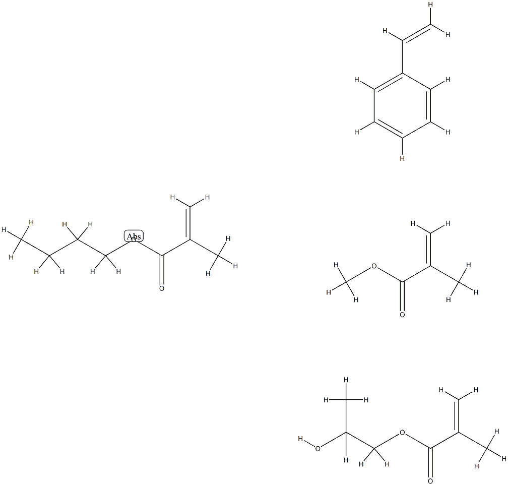 2-Propenoic acid, 2-methyl-, butyl ester, polymer with ethenylbenzene, methyl 2-methyl-2-propenoate and 1,2-propanediol mono(2-methyl-2-propenoate) 구조식 이미지