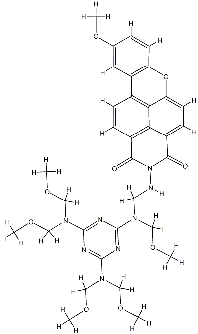 2-[[[[4,6-bis[bis(methoxymethyl)amino]-1,3,5-triazin-2-yl](methoxymethyl)amino]methyl]amino]-9-methoxy-1H-xantheno[2,1,9-def]isoquinoline-1,3(2H)-dione  Structure