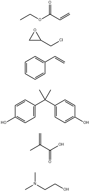 2-Propenoic acid, 2-methl-, polymer with (chloromethyl)oxirane, ethenylbenzene, ethyl 2-propenoate and 4,4'-(1-methylethylidene)-bis (phenol), compd with 2-(dimethylamino) ethanol 구조식 이미지