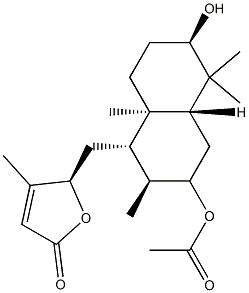 (S)-5-[[(1S,4aα)-3α-Acetoxydecahydro-6α-hydroxy-2α,5,5,8aβ-tetramethylnaphthalen-1β-yl]methyl]-4-methylfuran-2(5H)-one 구조식 이미지