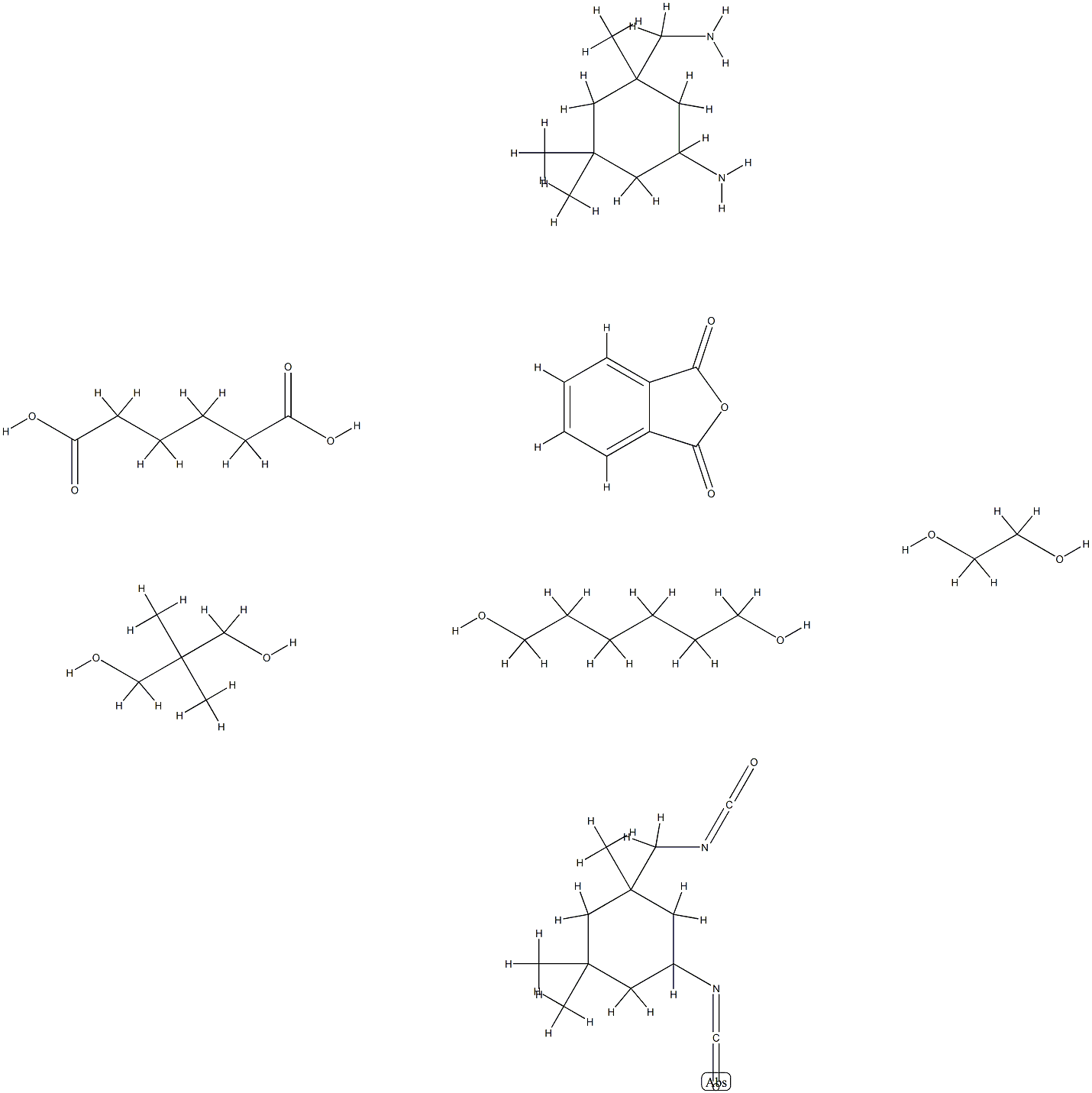 헥산디온산,5-아미노-1,3,3-트리메틸시클로헥산-메탄아민,2,2-디메틸-1,3-프로판디올,1,2-에탄디올,1,6-헥산디올,1,3-이소벤조푸란디온및5와의중합체-이소시아네이토-1-(이소시아네이토메틸)-1,3,3-트리메틸시클로헥산 구조식 이미지