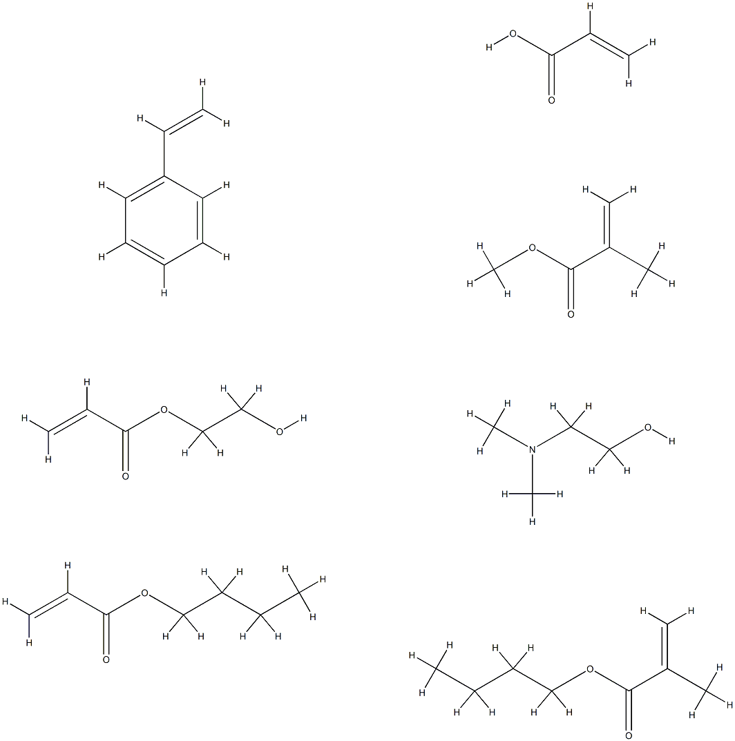 2-Propenoic acid, 2-methyl-, butyl ester, polymer with butyl 2-propenoate, ethenylbenzene, 2-hydroxyethyl 2-propenoate, methyl 2-methyl-2-propenoate and 2-propenoic acid, compd. with 2-(dimethylamino)ethanol 구조식 이미지