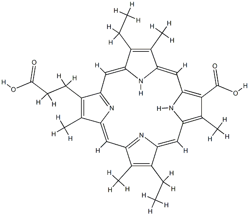 13-carboxy-8,18-diethyl-3,7,12,17-tetramethyl-21H,23H-porphine-2-propionic acid  Structure