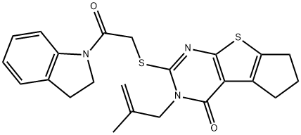 3-[2-(2,3-dihydroindol-1-yl)-2-oxoethyl]sulfanyl-2-(2-methylprop-2-enyl)-7,8-dihydro-6H-cyclopenta[2,3]thieno[2,4-b]pyrimidin-1-one Structure