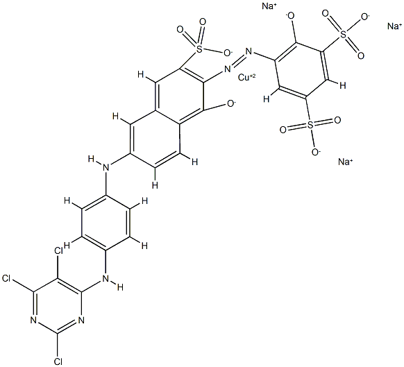 trisodium [4-hydroxy-5-[[1-hydroxy-3-sulpho-6-[[4-[(2,5,6-trichloro-4-pyrimidinyl)amino]phenyl]amino]-2-naphthyl]azo]benzene-1,3-disulphonato(5-)]cuprate(3-) Structure