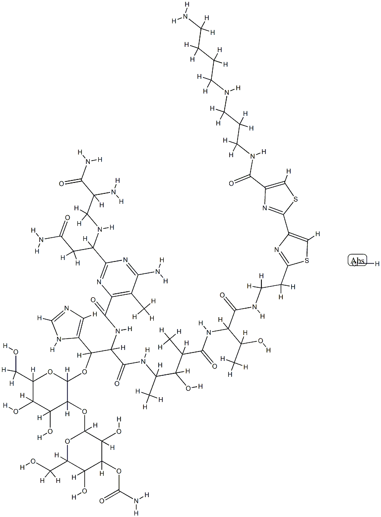 [2-[2-[2-[[6-amino-2-[1-[(2-amino-2-carbamoyl-ethyl)amino]-2-carbamoyl -ethyl]-5-methyl-pyrimidine-4-carbonyl]amino]-2-[[4-[[1-[2-[4-[4-[3-(4 -aminobutylamino)propylcarbamoyl]-1,3-thiazol-2-yl]-1,3-thiazol-2-yl]e thylcarbamoyl]-2-hydroxy-propyl]carbamoyl]-3-hydroxy-pentan-2-yl]carba moyl]-1-(3H-imidazol-4-yl)ethoxy]-4,5-dihydroxy-6-(hydroxymethyl)oxan- 3-yl]oxy-3,5-dihydroxy-6-(hydroxymethyl)oxan-4-yl] carbamate hydrochlo ride Structure