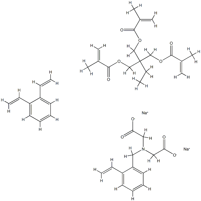 글리신,N-(카르복시메틸)-N-[(에테닐페닐)메틸]-,이나트륨염,디에테닐벤젠및2-에틸-2-[[(2-메틸-1-옥소-2-프로페닐)옥시]메틸]과의중합체-1,3-프로판디일비스(2-메틸-2-프로페노에이트) 구조식 이미지