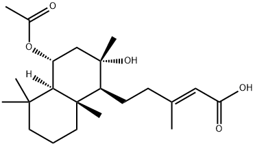 (E)-5-[(1S,4aβ)-4β-(Acetyloxy)decahydro-2β-hydroxy-2,5,5,8aα-tetramethylnaphthalen-1-yl]-3-methyl-2-pentenoic acid 구조식 이미지