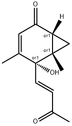 Bicyclo[4.1.0]hept-3-en-2-one, 5-hydroxy-4,6-dimethyl-5-[(1E)-3-oxo-1-butenyl]-, (1R,5R,6S)-rel- (9CI) Structure