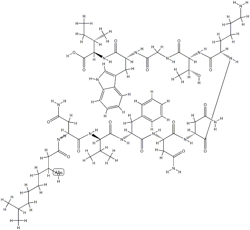 N2-(3-하이드록시-8-메틸-1-옥소노닐)-D-Asn-D-Val-D-Phe-L-Asn-D-Asn-L-Lys-D-aThr-Gly-D-Trp-D-일-오 구조식 이미지