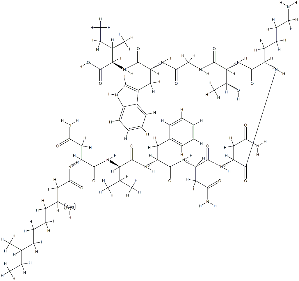 N2-(3-Hydroxy-8-methyl-1-oxodecyl)-D-Asn-D-Val-D-Phe-L-Asn-D-Asn-L-Lys-D-aThr-Gly-D-Trp-D-aIle-OH Structure