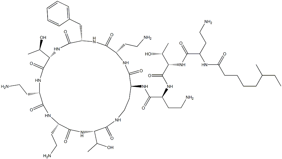 (-)-N2-(6-Methyloctanoyl-L-A2bu-L-Thr-L-A2bu-)cyclo(L-A2bu*-L-A2bu-L-Phe-L-Thr-L-A2bu-L-A2bu-L-Thr-) 구조식 이미지