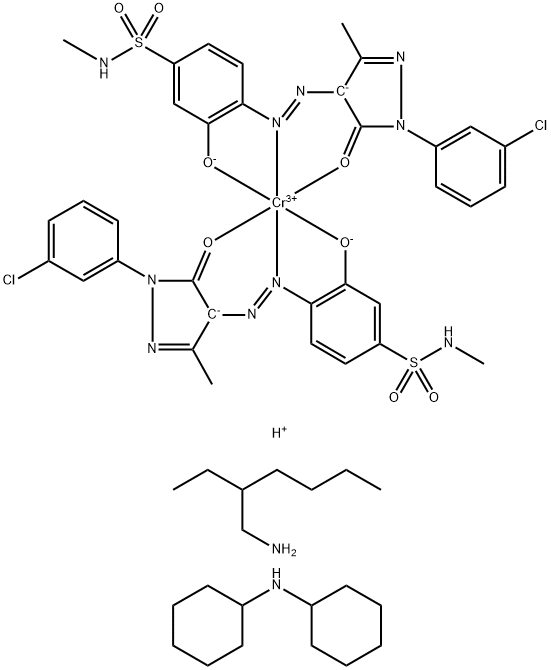 Chromate(1-), bis[4-[[1-(3-chlorophenyl)-4,5-dihydro-3-methyl-5-oxo-1H-pyrazol-4-yl]azo]-3-hydroxy-N-methylbenzenesulfonamido(2-)]-, compds. with N-cyclohexylcyclohexanamine and 2-ethyl-1-hexanamine Structure