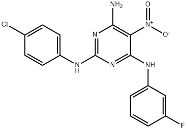 N~2~-(4-chlorophenyl)-N~4~-(3-fluorophenyl)-5-nitropyrimidine-2,4,6-triamine 구조식 이미지