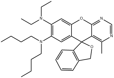 7-(Dibutylamino)-8-(diethylamino)-4-methylspiro[5H-[1]benzopyrano[2,3-d]pyrimidine-5,1'(3'H)-isobenzofuran] 구조식 이미지