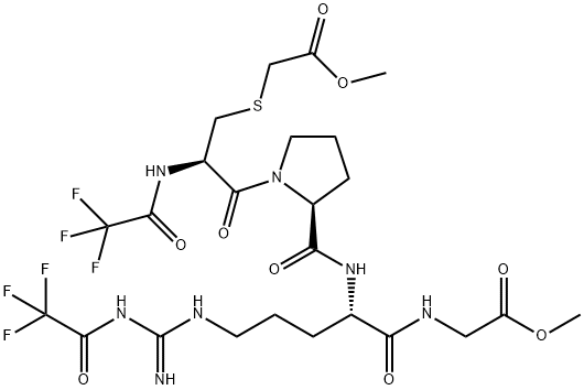 N-[N5-[Imino[(trifluoroacetyl)amino]methyl]-N2-[1-[S-(2-methoxy-2-oxoethyl)-N-(trifluoroacetyl)-L-Cys-]L-Pro-]-L-Orn-]Gly-OMe 구조식 이미지