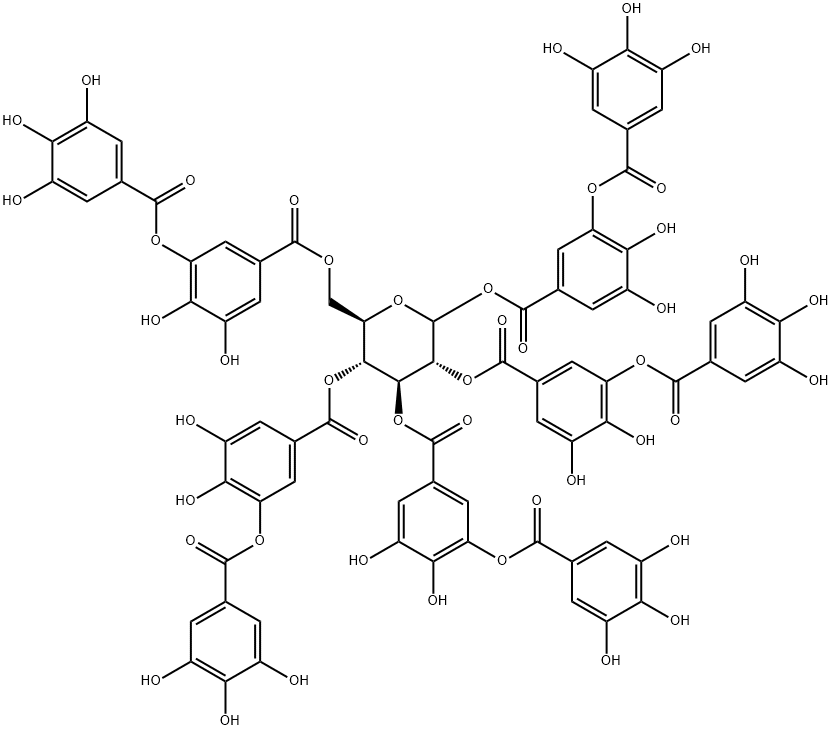 D-glucose pentakis[3,4-dihydroxy-5-[(trihydroxy-3,4,5-benzoyl)oxy]benzoate] 구조식 이미지