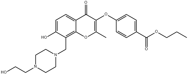 propyl 4-[(7-hydroxy-8-{[4-(2-hydroxyethyl)-1-piperazinyl]methyl}-2-methyl-4-oxo-4H-chromen-3-yl)oxy]benzoate 구조식 이미지