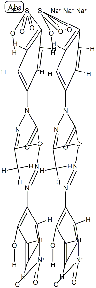 trisodium bis[4-[4,5-dihydro-4-[(2-hydroxy-5-nitrophenyl)azo]-3-methyl-5-oxo-1H-pyrazol-1-yl]benzene-1-sulphonato(3-)]ferrate(3-)  구조식 이미지