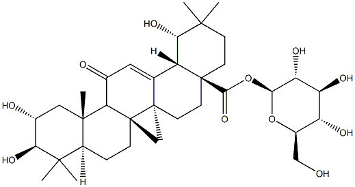 2α,3β,19α-트리히드록시-11-옥소울린-12-엔-28-오산[β-D-글루코피라노실]에스테르 구조식 이미지