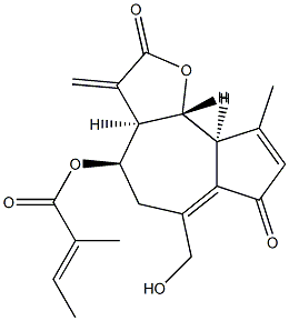 (E)-2-Methyl-2-butenoic acid [(3aR)-2,3,3aβ,4,5,7,9aβ,9bα-octahydro-6-hydroxymethyl-9-methyl-3-methylene-2,7-dioxoazuleno[4,5-b]furan-4α-yl] ester 구조식 이미지