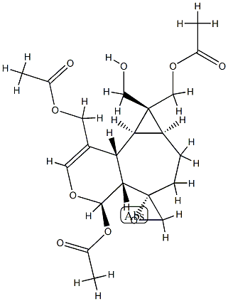 (4R,5S)-4-Acetoxy-1,8β-bis(acetoxymethyl)-4,4aα,6,7,7aβ,8,8aβ,8bα-octahydrospiro[5H-cyclopropa[3,4]cyclohepta[1,2-c]pyran-5,2'-oxirane]-8-methanol 구조식 이미지