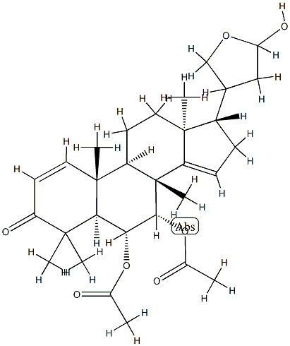 (13S,17S,20ξ)-6α,7α-Diacetoxy-21,23-epoxy-23-hydroxy-4,4,8-trimethyl-24-nor-5α-chola-1,14-dien-3-one 구조식 이미지