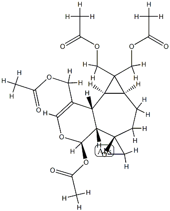 (4R,5R)-4-Acetoxy-1,8,8-tris(acetoxymethyl)-4,4aα,6,7,7aβ,8,8aβ,8bα-octahydrospiro[5H-cyclopropa[3,4]cyclohepta[1,2-c]pyran-5,2'-oxirane] 구조식 이미지