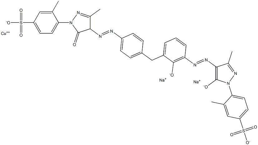 Cuprate(2-), [4-[4,5-dihydro-4-[[4-[[4,5-dihydro-3-methyl-1-(2-methyl-5-sulfophenyl)-5-oxo-1H-pyrazol-4-yl]azo]-3-hydroxyphenyl] methyl]phenyl]azo]-3-methyl-5-oxo-1H-pyrazol-1-yl]-5-methylbenzenesulfonato(4-)]-, disodium Structure