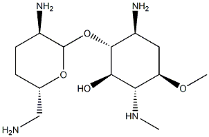 3-Amino-2,3,6-trideoxy-4-O-(2,6-diamino-2,3,4,6-tetradeoxy-α-D-erythro-hexopyranosyl)-1-O-methyl-6-(methylamino)-D-myo-inositol 구조식 이미지