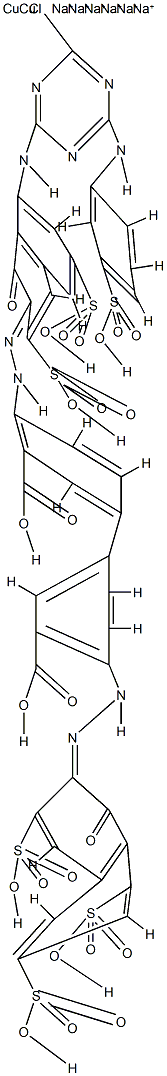 Cuprate(6-), [mu-[4-[[8-[[4-chloro-6-[(3-sulfophenyl)amino]-1,3,5-triazin-2-yl]amino]-1-hydroxy-3,6-disulfo-2-naphthalenyl]azo]-4'-[(1-hydroxy-3,6,8-trisulfo-2-naphthalenyl)azo][1,1'-biphenyl]-3,3'-dicarboxylato(10-)]]di-, hexasodium  구조식 이미지