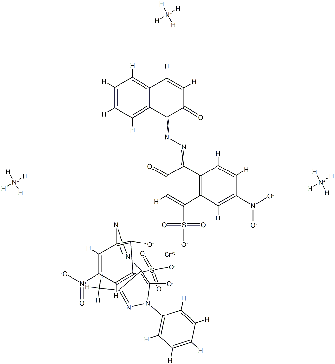 Chromate(3-), [3-[(4,5-dihydro-3-methyl- 5-oxo-1-phenyl-1H-pyrazol-4-yl)azo]-2-hydroxy-5-nitrobenzenesulfonato (3-)][3-hydroxy-4-[(2-hydrox y-1-naphthalenyl)azo]-7-nitro-1-naphthalenesulfona to(3-)]-, triammonium Structure