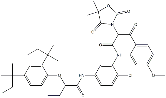 α-(4-Methoxybenzoyl)-α-(2,4-dioxo-5,5-dimethyloxazolidin-3-yl)-5'-[α-(2,4-di-tert-pentylphenoxy)butanoylamino]-2'-chloroacetanilide 구조식 이미지