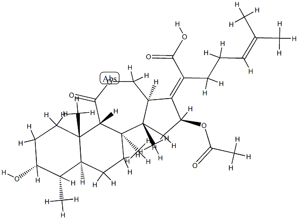 (4α,8α,9β,13α,14β,17Z)-16β-Acetoxy-3α-hydroxy-11-oxo-C-homo-29-nor-12-oxa-5α-dammara-17(20),24-dien-21-oic acid 구조식 이미지