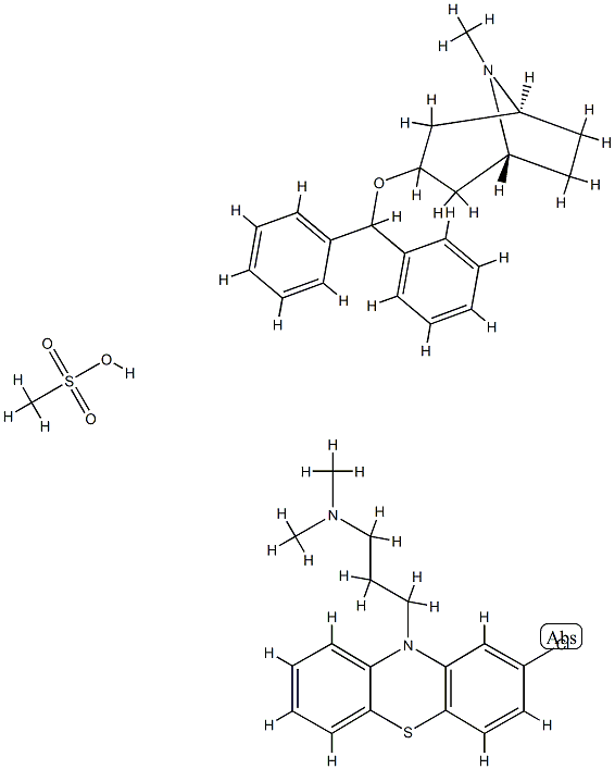 (1S,5R)-3-benzhydryloxy-8-methyl-8-azabicyclo[3.2.1]octane, 3-(2-chlor ophenothiazin-10-yl)-N,N-dimethyl-propan-1-amine, methanesulfonic acid 구조식 이미지