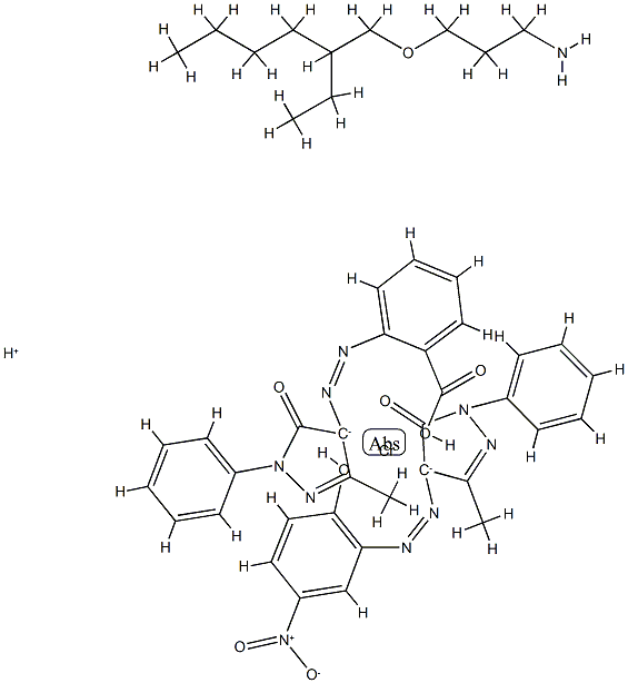 Chromate(1-), [2,4-dihydro-4-[(2-hydroxy- 5-nitrophenyl)azo]-5-methyl-2-phenyl-3H-pyrazol -3-onato(2-)][2-[(4,5-dihydro-3-methyl-5-oxo-1-pheny l-1H-pyrazol-4-yl)azo]benzoato(2-)]-, hydrogen, compd. with 3-[(2-ethylhexyl)oxy]-1-propanamine (1:1) Structure