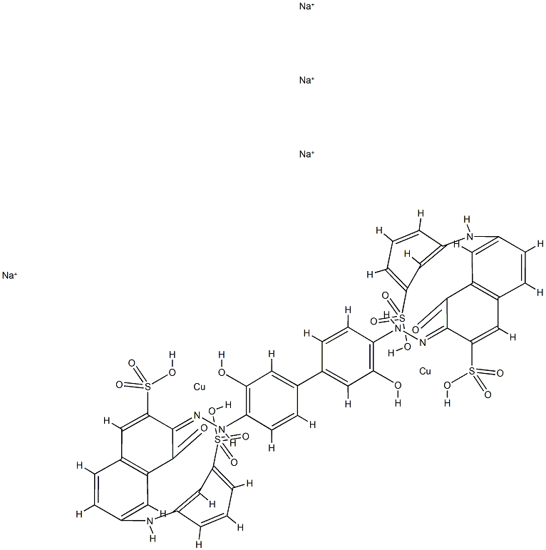 tetrasodium [mu-[[3,3'-[(3,3'-dihydroxy[1,1'-biphenyl]-4,4'-diyl)bis(azo)]bis[4-hydroxy-6-(3-sulphoanilino)naphthalene-2-sulphonato]](8-)]]dicuprate(4-) Structure