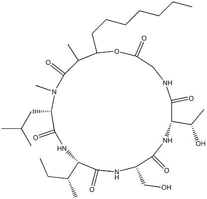 시클로[Gly-3-히드록시*-2-메틸-1-옥소데실-N-메틸-L-Leu-L-aIle-L-Ser-L-aThr-] 구조식 이미지