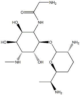 4-[(Aminoacetyl)amino]-1,4-dideoxy-3-O-(2,6-diamino-2,3,4,6,7-pentadeoxy-β-L-lyxo-heptopyranosyl)-1-(methylamino)-L-chiro-inositol Structure