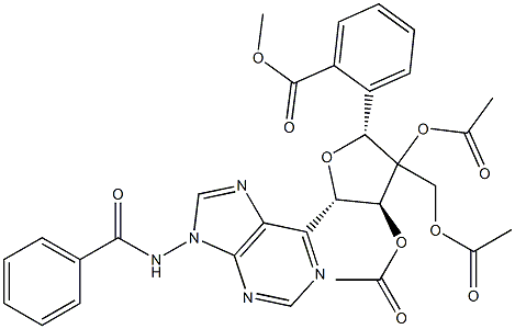 N-[6-[2-O,3-O-Diacetyl-3-C-[(acetyloxy)methyl]-5-O-benzoyl-β-D-xylofuranosyl]-9H-purin-9-yl]benzamide Structure