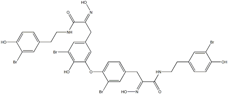 3-Bromo-5-[2-bromo-4-[3-[[2-(3-bromo-4-hydroxyphenyl)ethyl]amino]-2-(hydroxyimino)-3-oxopropyl]phenoxy]-N-[2-(3-bromo-4-hydroxyphenyl)ethyl]-4-hydroxy-α-(hydroxyimino)benzenepropanamide 구조식 이미지