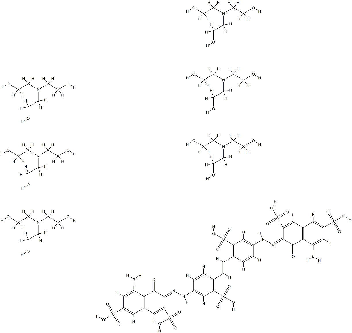 3,3'-[ethylenebis[(3-sulpho-p-phenylene)azo]]bis[5-amino-4-hydroxynaphthalene-2,7-disulphonic] acid, compound with 2,2',2''-nitrilotriethanol (1:6) Structure